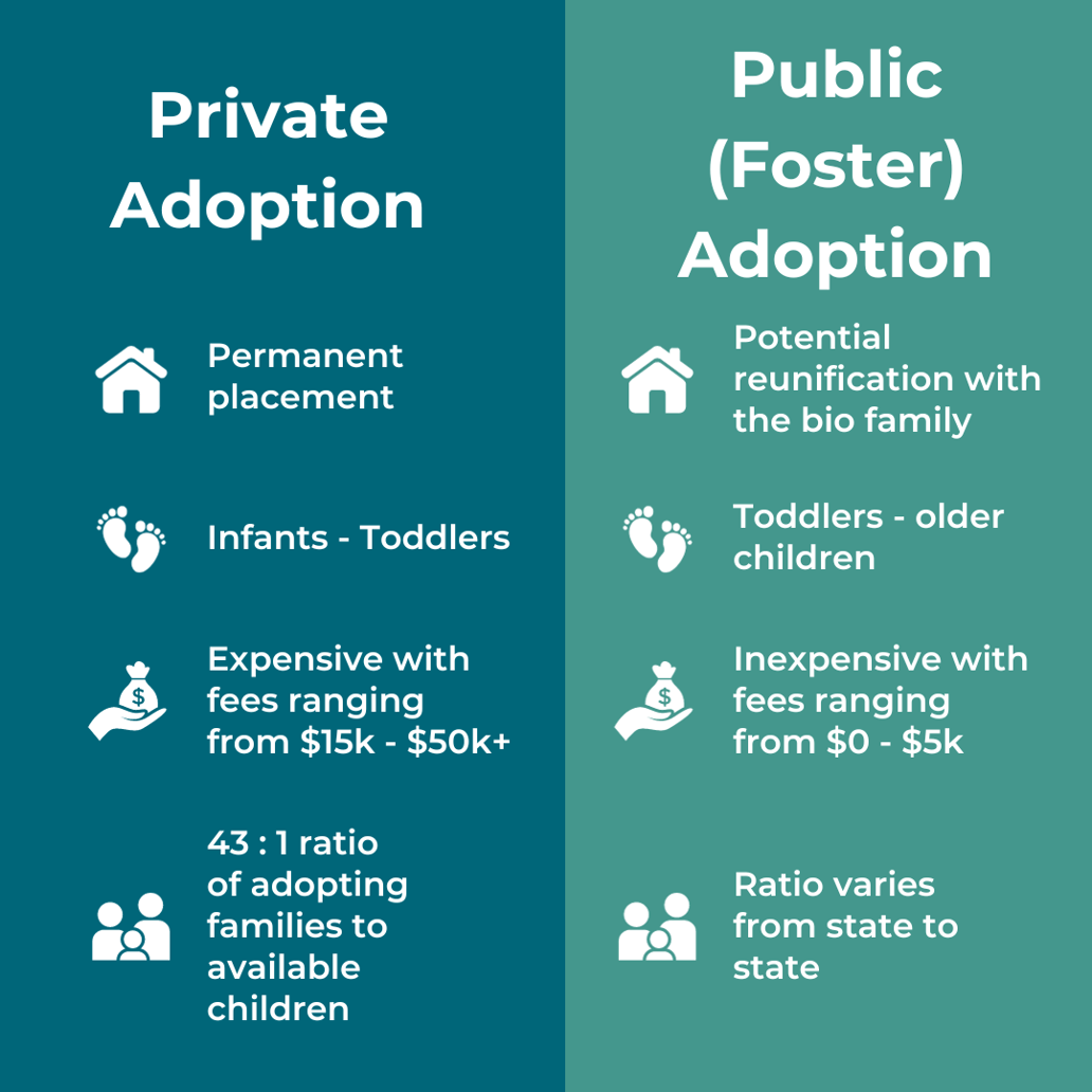 What are the differences between private adoption and public adoption